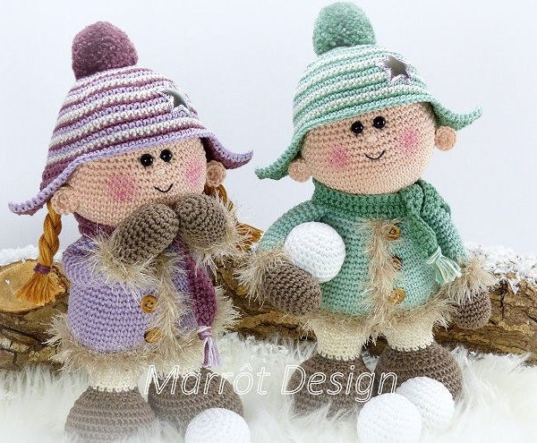 ​Вязаные куколки - малыши со снежками